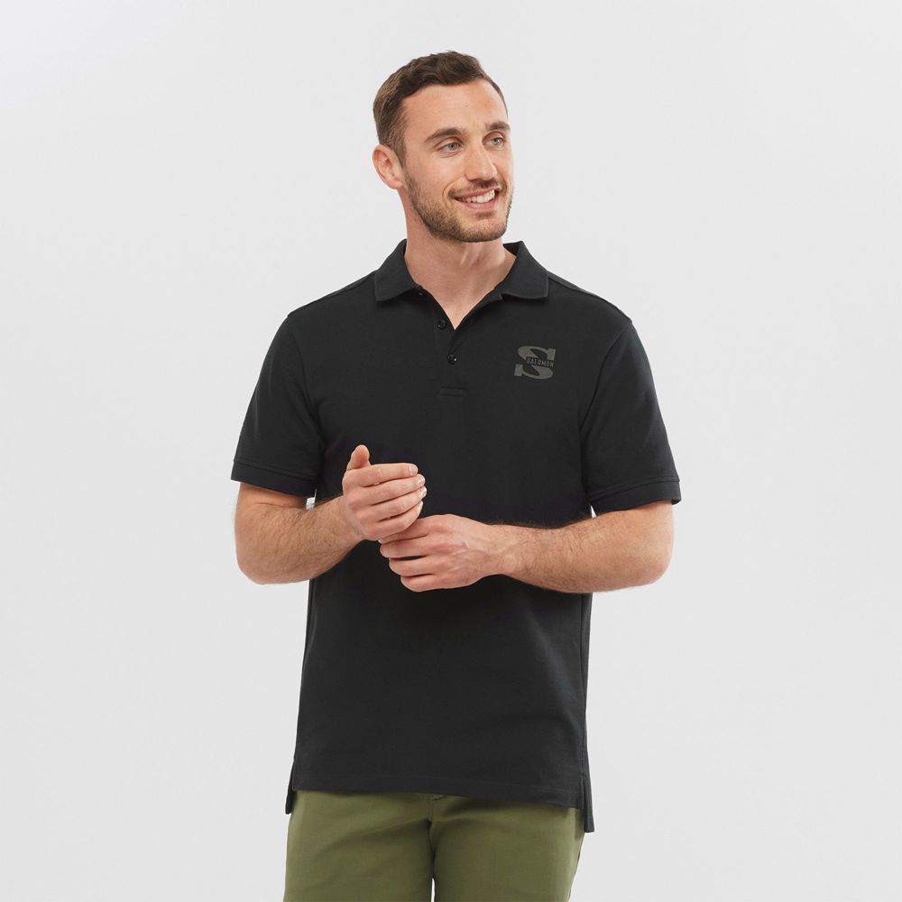 T-Shirty Męskie Salomon OUTLIFE SS POLO M - Czarne - Polska (276-YXBWKF)